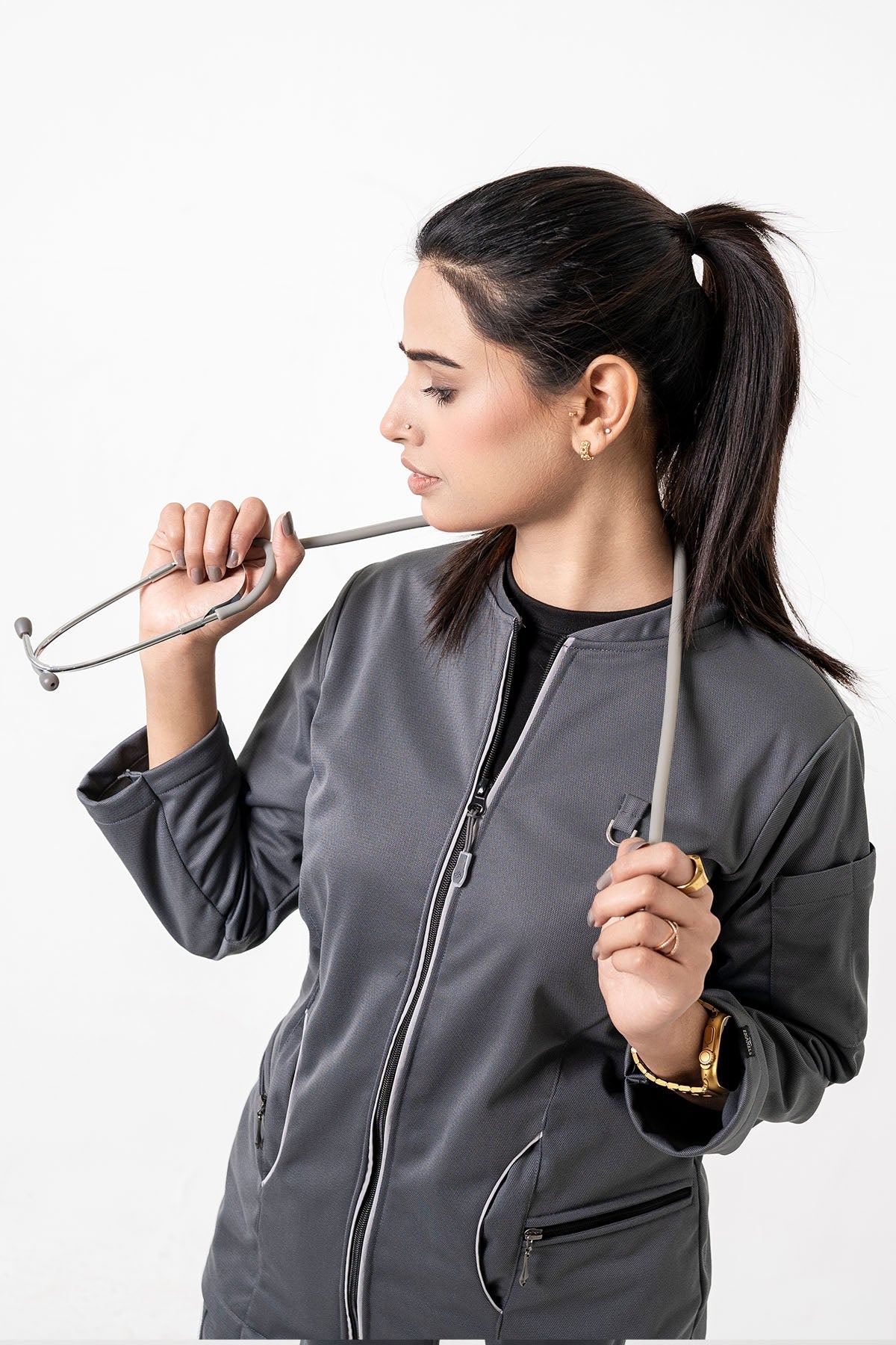 3 Pcs Jackset - white T Shirt included - Grey Women - Image 3
