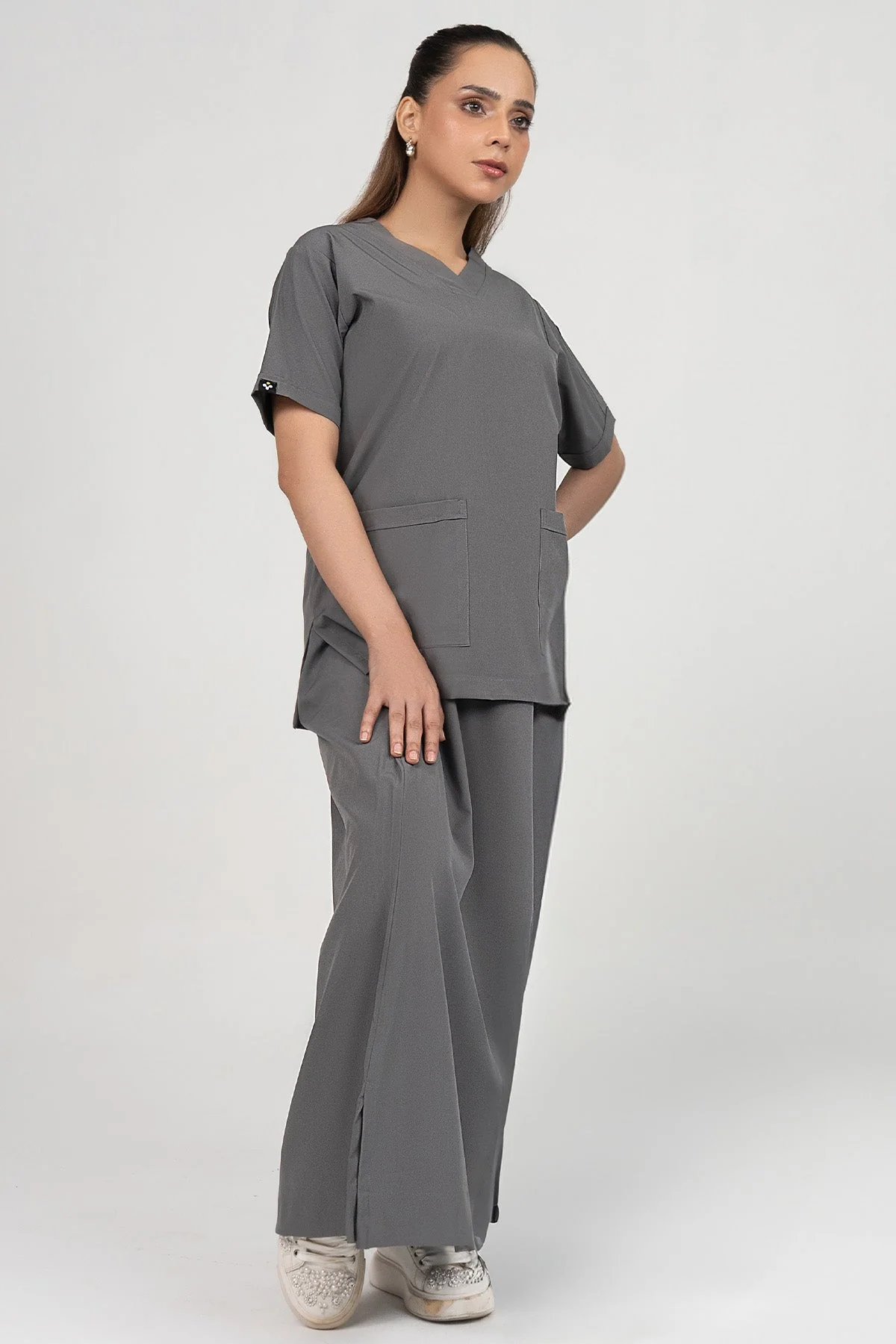 Velora Long Skirt Scrubs Set - Grey - Image 4