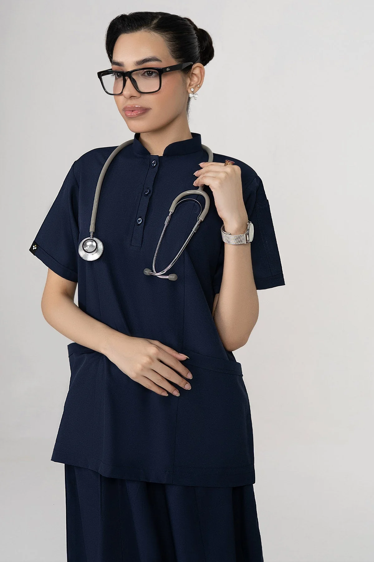 Velora Long Skirt Scrubs Set - Navy - Image 3