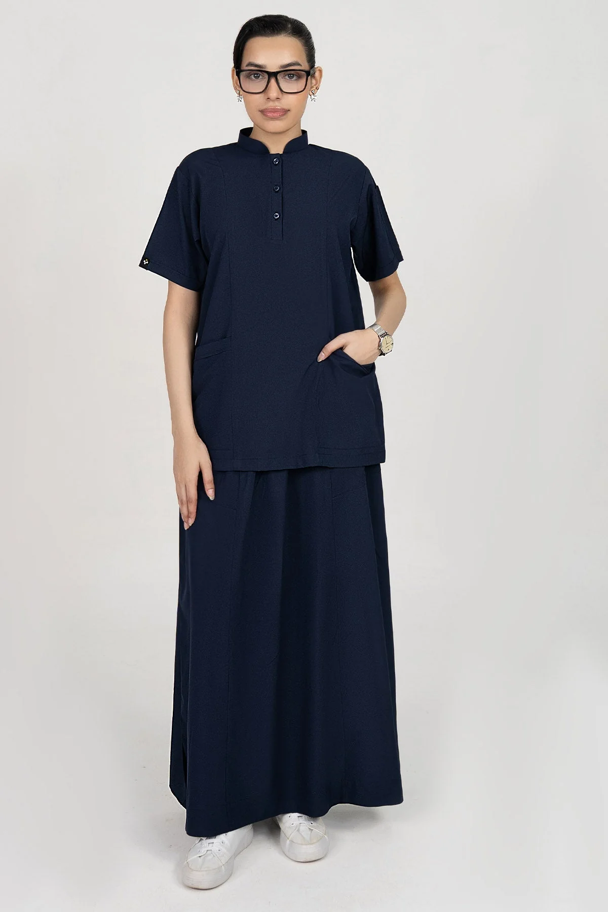 Velora Long Skirt Scrubs Set - Navy - Image 7